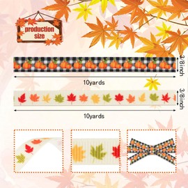 3/8 Inch Fall Ribbons Autumn 2 Rolls 20Yards Ribbon Rolls Pumpkin Maple Leaf for Gift Wrapping DIY Crafts Fall Thanksgiving Decor