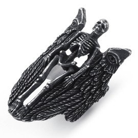 WESTMIAJW Mens Skull Ring Stainless Steel Gothic Punk Angel Skull Rings Jewellery for Men Size T1/2