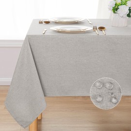DWCN Rectangle Faux Linen Tablecloth - Textured Waterproof Spill-Proof Wrinkle and Stain Resistant Table Cloth Decorative Fabric Farmhouse Table Cover for Kitchen Dining, 54 x 80 Inch, Light Grey