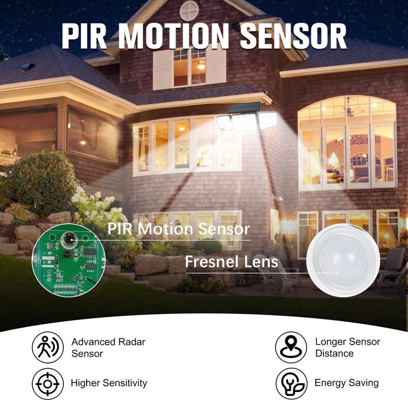 daphino Solar Lights Outdoor 2500LM Motion Sensor Outdoor Lights,3 Head