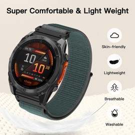 Hatolove Strap for Garmin Fenix 6x/6x Pro/5x/5x Plus/7x/7x Pro/Fenix 8 51 mm, Quickfit 26 mm Nylon Velcro Bracelet for Garmin Enduro 2, Fenix 3/3 HR, Instinct 2X, Epix Pro 51 mm, Descent MK1/2, Quatix