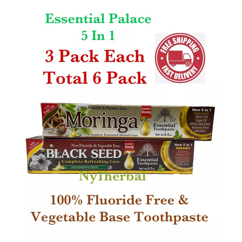 Essential Palace Organic 6 Tubes Mix Toothpaste " MORINGA &
