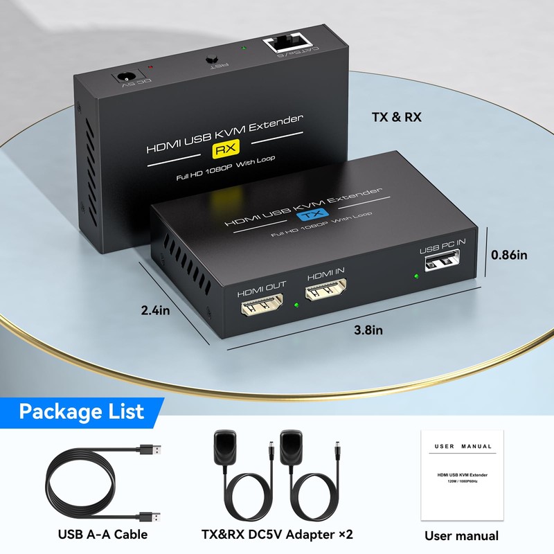VPFET HDMI KVM USB Extender 394ft 120M Over Cat 5e