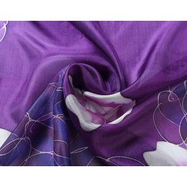 Invisible World Women's 100% Silk Scarf Square Hand Painted Floral Purple