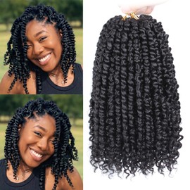 Leeven 8 Inch 8 Packs Pre-twisted Passion Twist Crochet Hair With Curls At The Ends Natural Black Pre-looped Short Bohemian Passion Twists Crochet Braiding Hair Extensions for Women 1B#