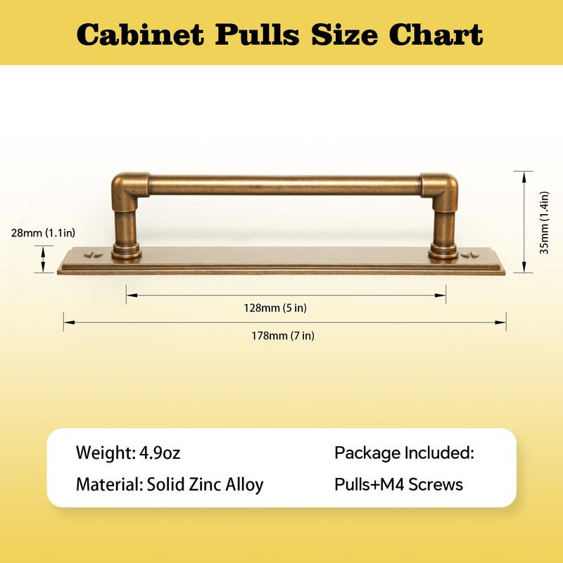 Goo-Ki Cabinet Pulls with Backplate Back Plate Antique Brass, 5"