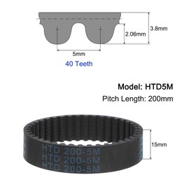 sourcing map HTD-5M Rubber Toothed Belt 200 mm Circumference x 15 mm Width x 3.6 mm Height, 40 Teeth Closed Loop Groove Belt, 5 mm Pitch