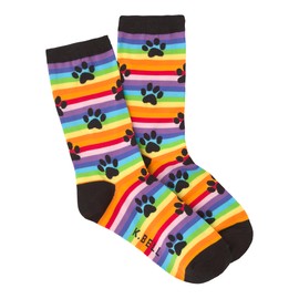 K. Bell Socks Women's Dog Lover Novelty Casual Crew Socks, Paw Prints (Rainbow), Shoe Size: 4-10