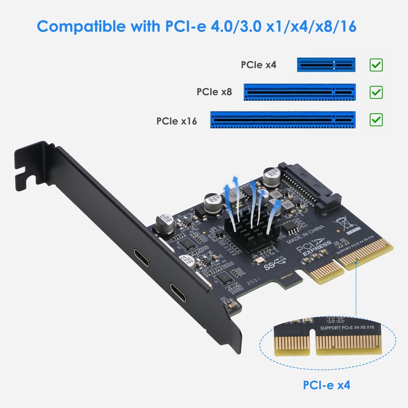 RIITOP PCIe USB C Card, PCIe 3.0 x4 to 2X