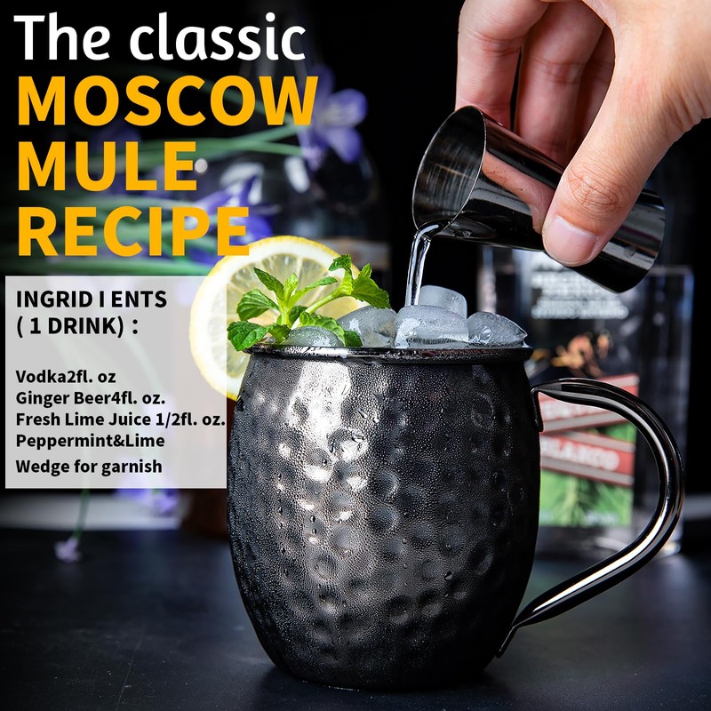 Moscow Mule Mugs- Set of 6 Black Plated 18oz Stainless
