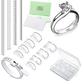 Ring Size Adjusters Set for Loosing Rings in 2 Styles, 12 Sizes, Ring Size Reducer Spacer Ring Guard Ring Resizer Tightener with Ring Sizer Measuring Belt, Jewelry Cloth and Organizer (32 Pieces)