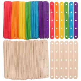 STOBOK Wooden Popsicle Sticks Colorful Craft Ice Cream Sticks with Holes Blank Wooden Lolly Rods Handicraft Supplies 100pcs