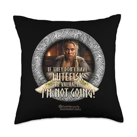 Lutefisk in Valhalla Gutsy Shield Maiden and Lutefisk Throw Pillow