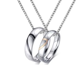 KunBead Jewelry Heart Ring Necklace Matching Couple Necklaces Puzzle for Him and Her sets for 2-Stainless Steel for Women Men