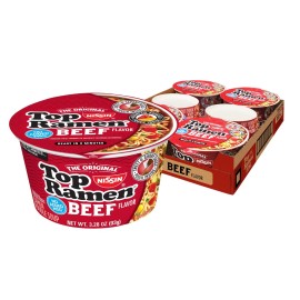 Nissin Top Ramen Bowl Ramen Noodle Soup, Beef, 3.28 Ounce (Pack of 6)