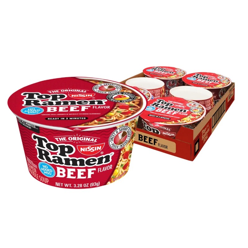 Nissin Top Ramen Bowl Ramen Noodle Soup, Beef, 3.28 Ounce