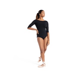 Capezio Boatneck 3/4 Sleeve Leotard, Black, X-Small