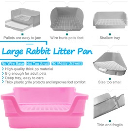 Hamiledyi Extra Large Rabbit Litter Box Pet Corner Toilet Small Animal Potty Trainer Huge Bunny Litter Pan with Plastic Grate Deep Dump Tray for Adult Guinea Pigs Ferrets Chinchillas