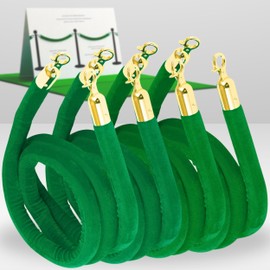 4 PСS Station Set for Parties - Green Velvet VIP Ropes for Hotel Lobby Rope Stations for Posts Queue and Special Events Twisted Ropes for Stands with Snap Hooks
