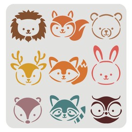 FINGERINSPIRE Animals Head Stencil 11.8x11.8inch Plastic Lion Bear Fox Stencil Sika Deer Rabbit Squirrel Owl Pattern Reusable Forest Animals Stencils for Painting on Wood, Floor, Wall and Tile