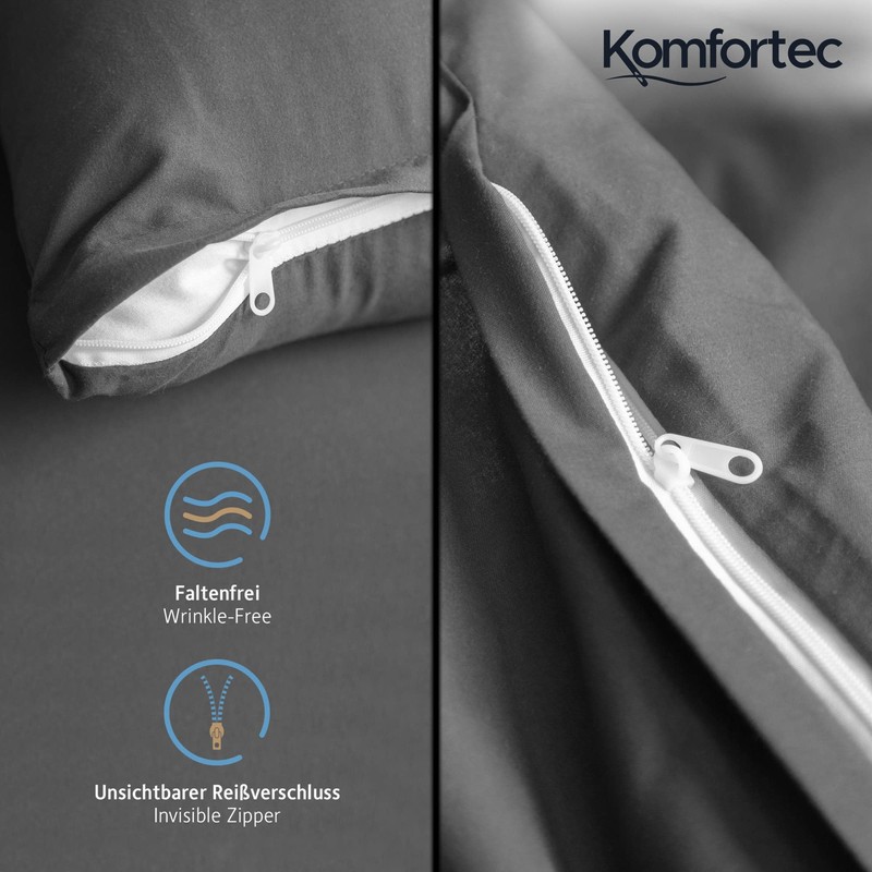 Komfortec Bed Linen Set, microfibre, Charcoal, 155x220 + 1x 40x80