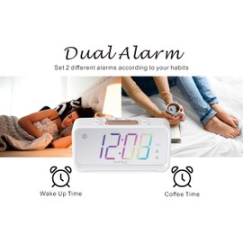 ZAPALA Expert Mulitcolor Alarm Clock for Bedroom, 2 Alarms Loud LED Big Display Plug in Simple Basic Digital Clock with USB Charging Port, Adjustable Volume, Dimmable, Snooze for Deep Sleepers Kids