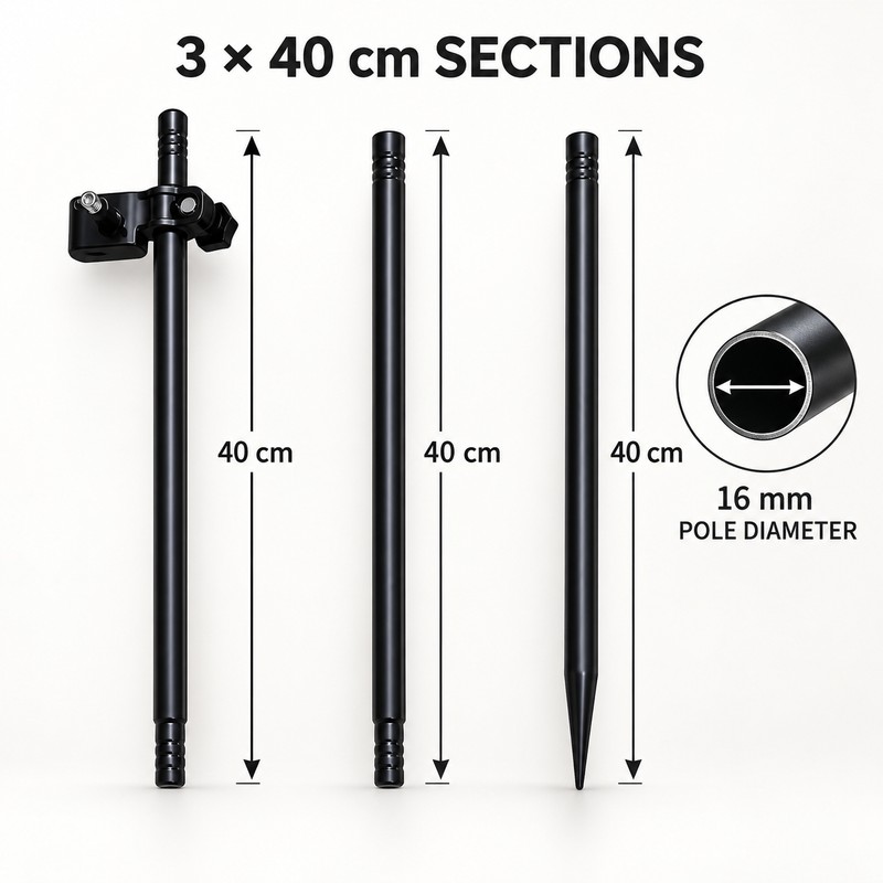 3-Section Ground Insert Beach Umbrella Pole Holder with Clamp, 16