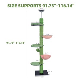 ROYPET Adjustable Tall Cat Climbing Tree Floor-to-Ceiling Climber Toy with Hanging Hammock and Scratching Posts Furniture,Green