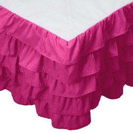 Elegant Comfort Leila Collection Multi-Ruffle Bed Skirt, 1500 Thread Count Egyptian Quality, Easy Fit Dust Ruffle, 15 inch Drop, Wrinkle and Stain Resistant, MultiRuffle, Twin, Hot Pink