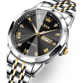 OLEVS Watches for Men Diamond Casual Stainless Steel Luxury Business Dress Classic Date Analog Quartz Wrist Watches Waterproof Luminous