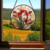 CRISGIF Stained Glass Window Hanging - Red Gladiolus Flower Suncatcher