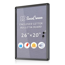 S SWANCROWN Enclosed Bulletin Board with Locking Door 26x20 in, Shatter Resistant Lockable Letterboard Sign, Message Board for Office School Home, Grey Felt