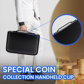 Coin Collection Supplies Holder for Collectors with Handle, Fireproof 400 Pockets Coin Collection Book & 36 Paper Money Organizer Binder for Coin Currency Collection Supplies,Pennies (Black)