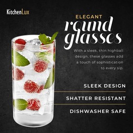 Kitchen Lux - Vasos redondos delgados de vidrio de borosilicato, juego de 2 vasos Highball de 19 onzas, para bebidas frías y calientes
