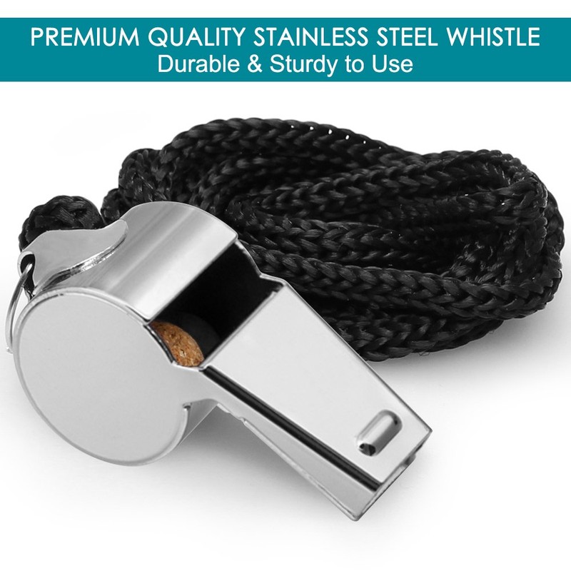 5 Pack Stainless Steel Whistle Finegood Loud Emergency Whistle with Key