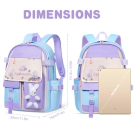 Aucuu Kawaii Backpack, Children's Backpack, School Bags for Girls, Large Capacity School Bag, Anti-Theft Backpacks, Harajuku School Bag for Teenage Girls, Blue Purple