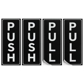 PATIKIL Push Pull Sticker Sign, 2 Pcs 6x2.4" Self Adhesive Vertical Vinyl Push Pull Decal Push Pull Glass Door Sign for Stores Office Shops Cafes Business, Black Board White
