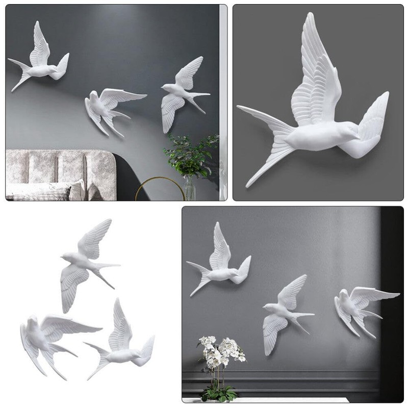 YARNOW Bird Figurine 3Pcs Resin Sparrows Swallows Dove White Decor