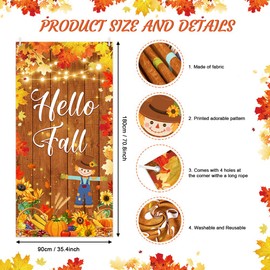 Fall Door Banner Cover Hello Fall Pumpkin Leaves Hanging Banner Scarecrow Autumn Photo Background Thanksgiving Party Decorations Supplies for Home School Classroom 35.4 x 70.8 Inch