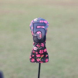GOALFPRO Golf Club Head Covers, Cherry Blossom Golf Club Headcovers Fake PU Leather Sakura Golf Club Head Cover for Driver, Fairway, Hybrid