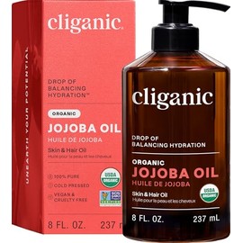 Cliganic Organic Jojoba Oil, 100% Pure (8oz) | Moisturizing for Face, Hair, Skin & Nails | Natural Cold Pressed Hexane Free | Base Carrier Oil