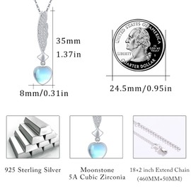 CUOKA MIRACLE Feather Moonstone Necklace for Women Sterling Silver Created Moonstone Elegant Simple Necklace Anniversary Birthday Jewelry for Mom Daughter Wife 18-20 Inches Adjustable Silver Chain