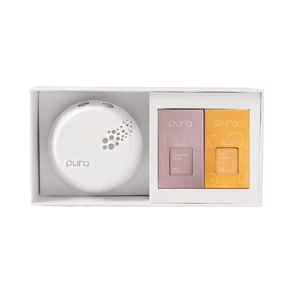 Pura - Smart Home Fragrance Device Starter Set V3 - Scent Diffuser for Homes, Bedrooms & Living Rooms - Includes Fragrance Aroma Diffuser & Two Fragrances - Lavender Fields and Yuzu Citron