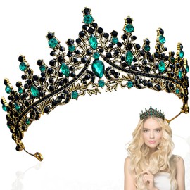 dcas Tiara Crystal Crown, Wedding Jewel Tiara Crown, Vintage Green Rhinestone Crown, Women, Baroque Tiara Crystal Crown for Bridal, Queen Tiara Crown Crystal, Vintage Gold Round Crown (Antique Golden