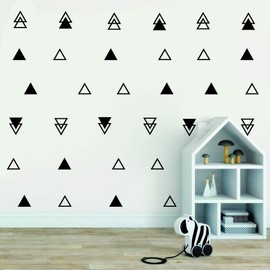 64pcs/ Set Triangles Wall Decor Sticker Solid Hollow Tribal Triangles Pattern Stickers Vinyl Kids Room Bedroom Wall Decal AM162 (Black)