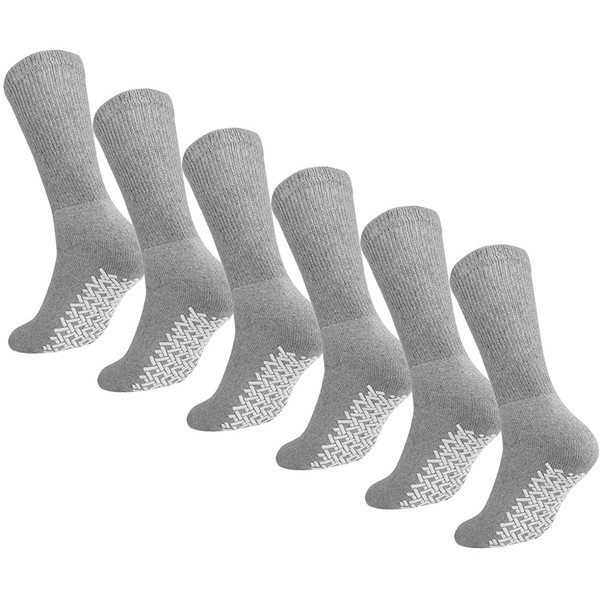 Men Women Anti Slip Grip Non Skid Crew Cotton Diabetic Socks For Home Hospital 3, 6 or 12-pack