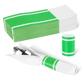Germiwipe Paper Napkin Band Box of 500,Napkin Rings Self Adhesive,Silverware Wraps Bands (Green Stripe, Green Stripe -500 PCS)