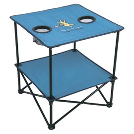 Life is Good 22” Square Compact Outdoor Folding Table with Cup Holders and Carry Bag for Beach, Camping, 30lb Weight Capacity, Blue