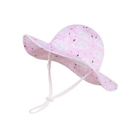 LANGZHEN UPF Beach Sun Protection Hat for Baby Girls Adjustable Toddler Kids Hat Wide Brim Summer Outdoor hat with Chin Strap(Swans-Pale, M: 1T-2T (50cm /19.7"))