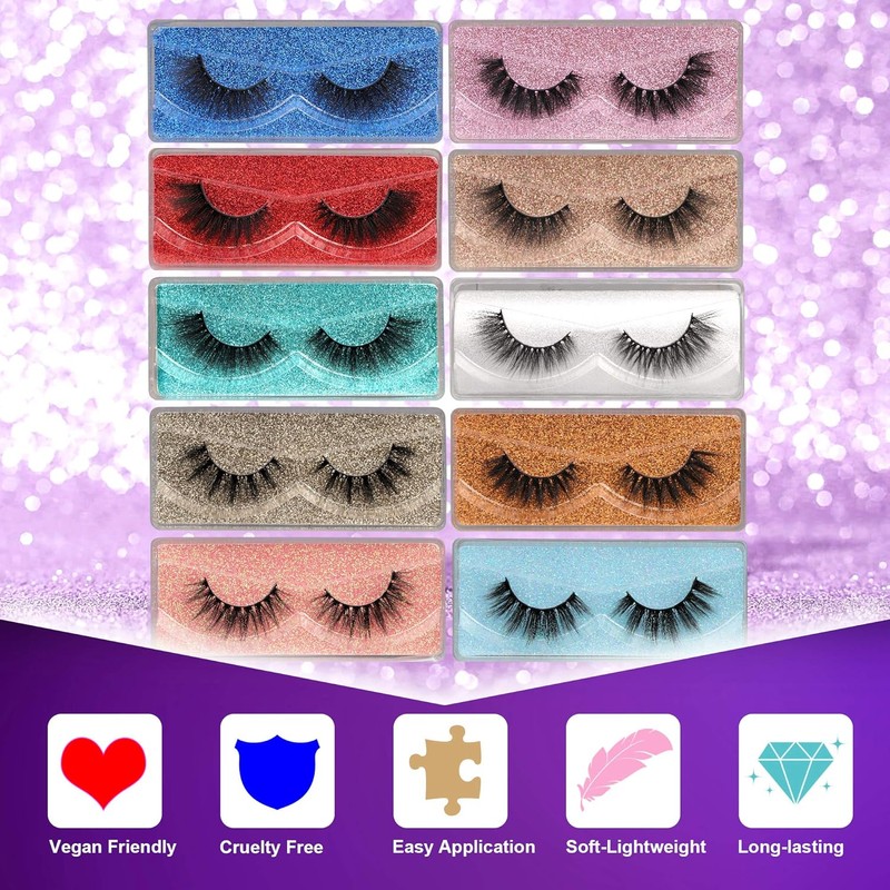 Pawotence False Eyelashes Wispy 18mm Natural 3D Mink Pack of